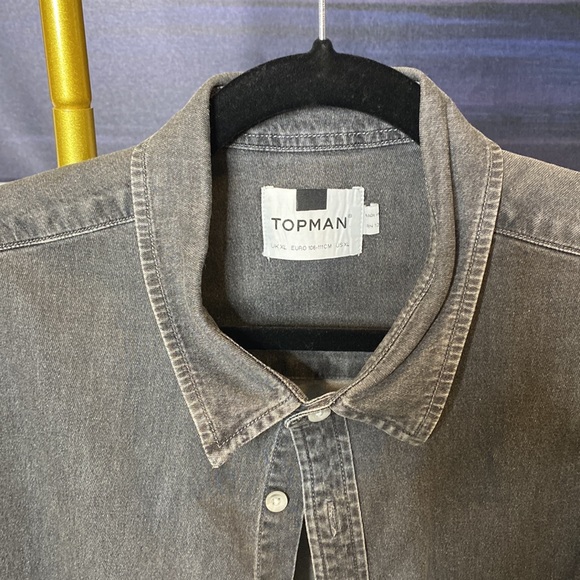 MENS TOPMAN DENIM SHORT SLEEVE BLACK SIZE:XL - Picture 2 of 3